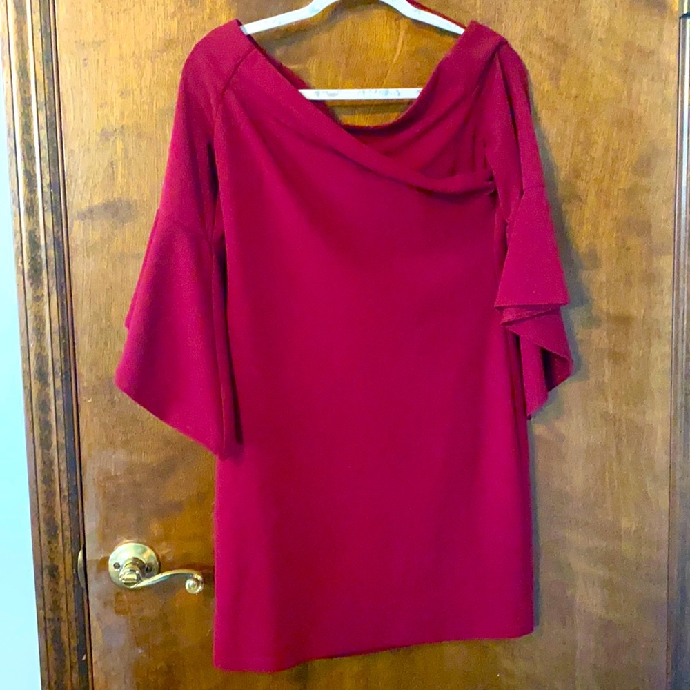 Burgundy off shoulder flowy sleeve dress